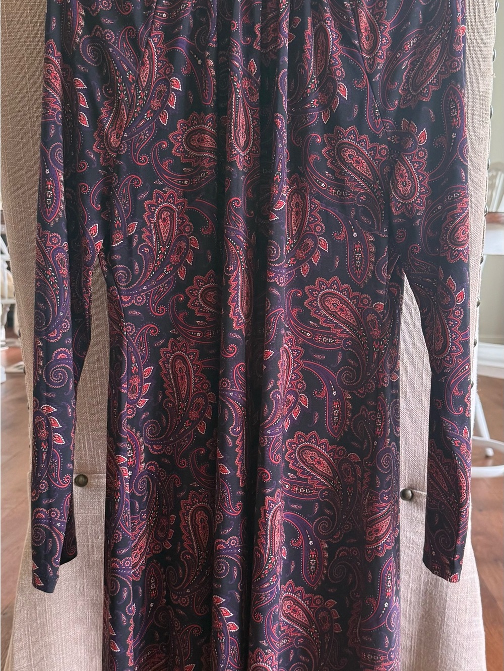 Tommy Hilfiger Burgundy and Black Paisley Long Sleeve Dress